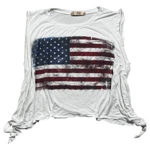 Y2K Womens White American Flag Graphic Distressed Grunge Goth Tank Top Large
